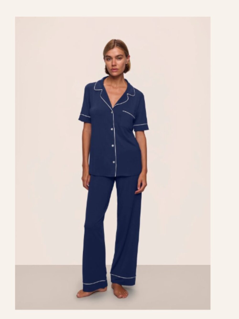New Eberjey SET Gisele Short Sleeve and Pant PJ Set Navy Blue Sz M